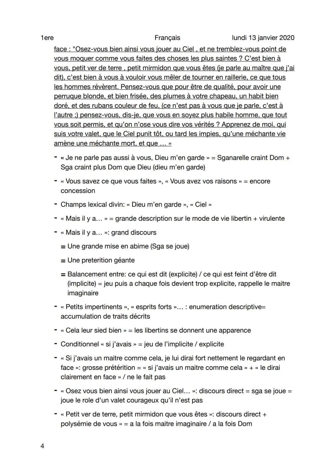 1ere
Français
Lecture analytique - Dom Juan
Sujet
1
Mouvement 1:(11-8): La confusion de Sganarelle
• DOM: << Qu'as-tu à dire là-dessus ? »
l