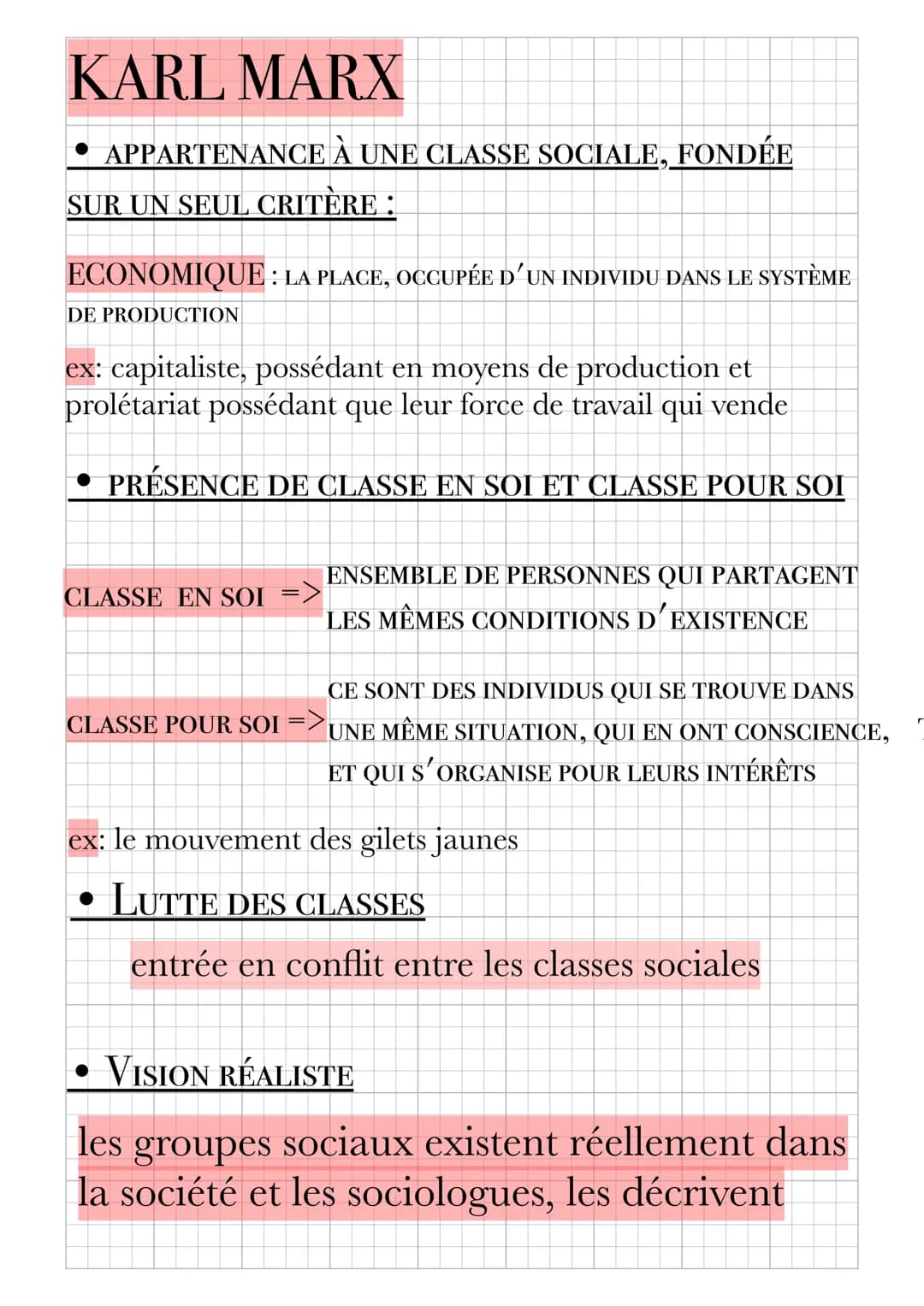 KARL MARX
• APPARTENANCE À UNE CLASSE SOCIALE, FONDÉE
SUR UN SEUL CRITÈRE :
ECONOMIQUE LA PLACE, OCCUPÉE D’UN INDIVIDU DANS LE SYSTÈME
DE PR
