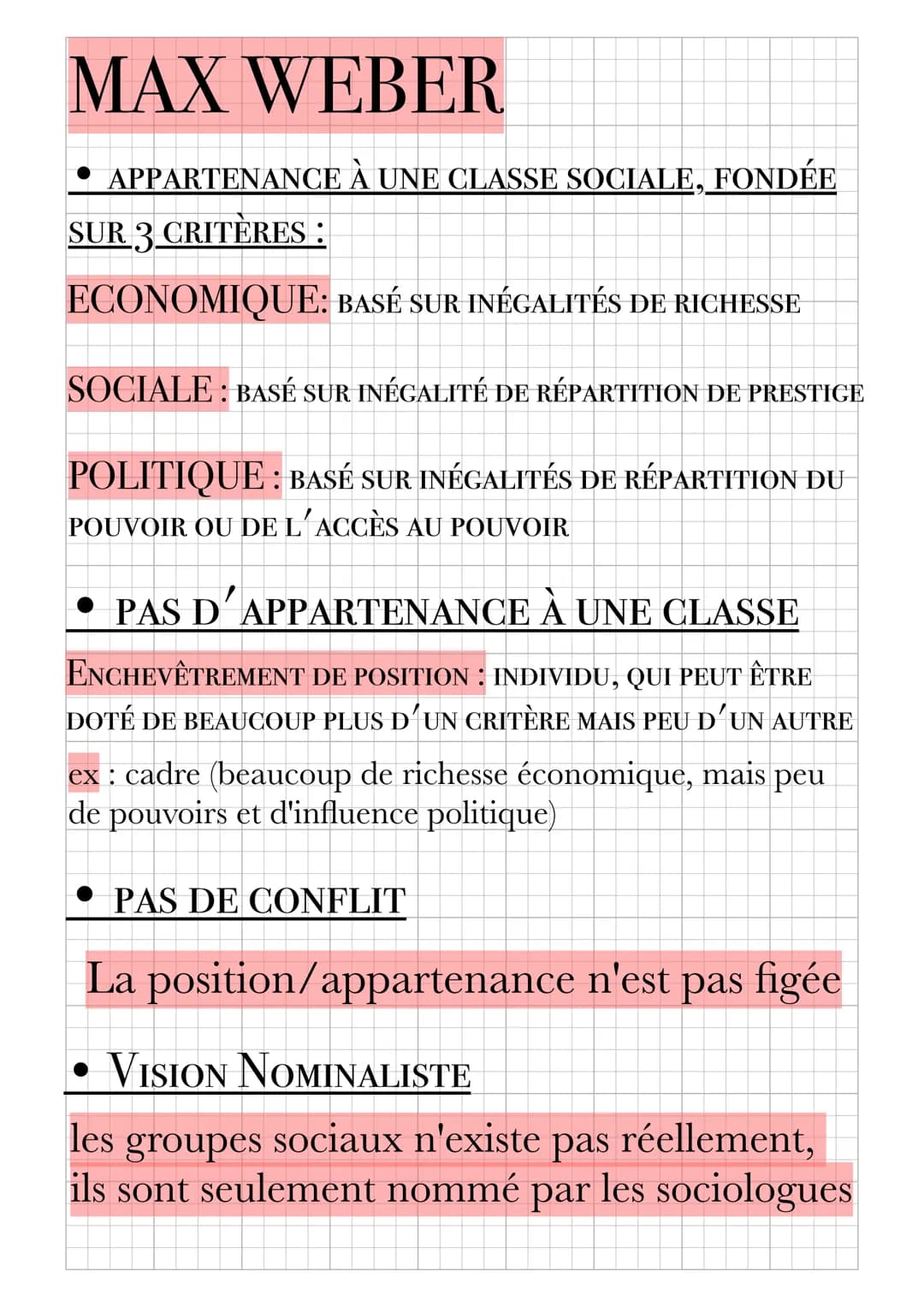 KARL MARX
• APPARTENANCE À UNE CLASSE SOCIALE, FONDÉE
SUR UN SEUL CRITÈRE :
ECONOMIQUE LA PLACE, OCCUPÉE D’UN INDIVIDU DANS LE SYSTÈME
DE PR