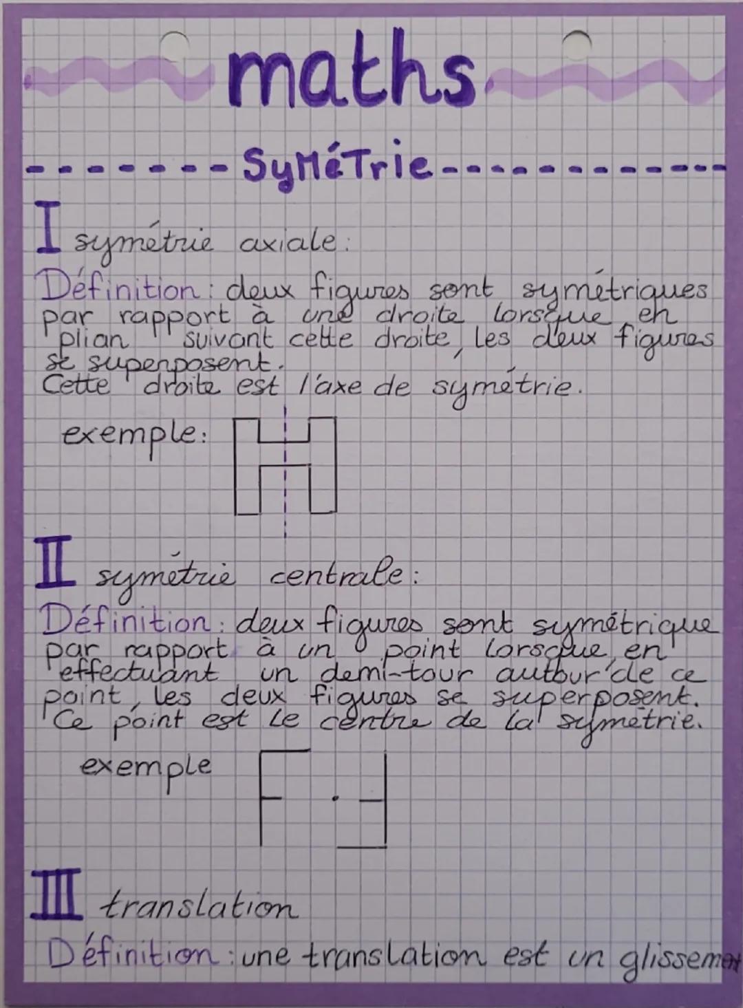 maths
Symétrie....
I symétrie axiale
1
.
1
Définition: deux figures sont symétriques
par rapport à une droite lorsque en
plian Suivant cette