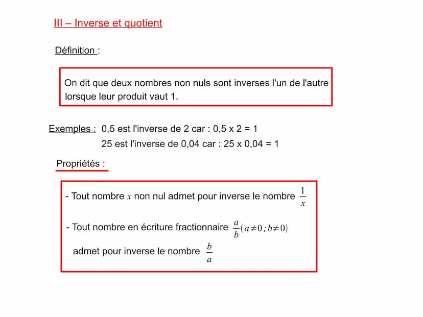 1 – Egalité de quotients
1) Simplification
On ne change pas la valeur d'un nombre en écriture fractionnaire
si on multiplie (ou divise) son 