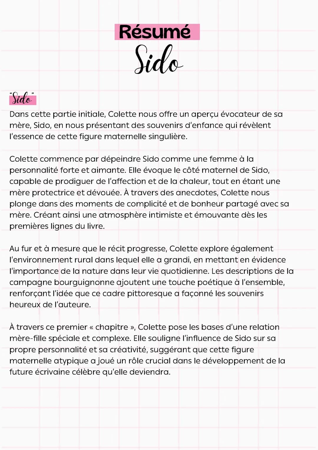 Résumé Sido de Colette