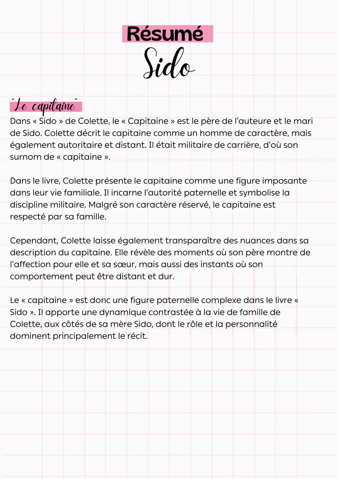 Résumé
Sido
"Sido"
Dans cette partie initiale, Colette nous offre un aperçu évocateur de sa
mère, Sido, en nous présentant des souvenirs d'e