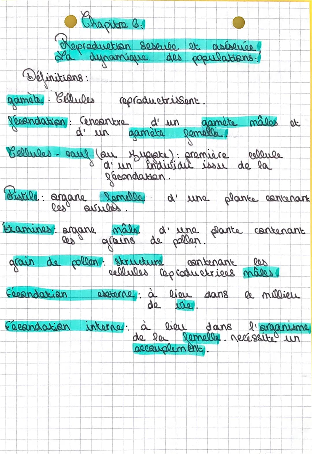Chapitre 6.1
reproduction sesenée et aséservée.
La dynamique des populations.
Définitions:
gamète: Cellules
l'écondation rencontre
d'un
Dist