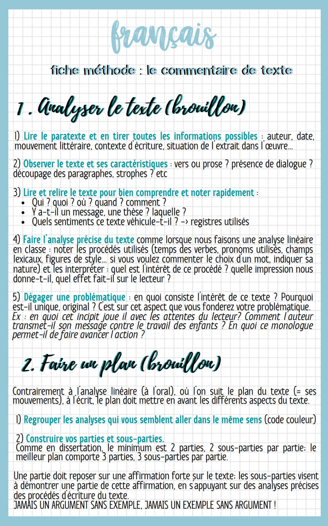 français
fiche méthode : le commentaire de texte
1. Analyser le texte (brouillon)
1) Lire le paratexte et en tirer toutes les informations p