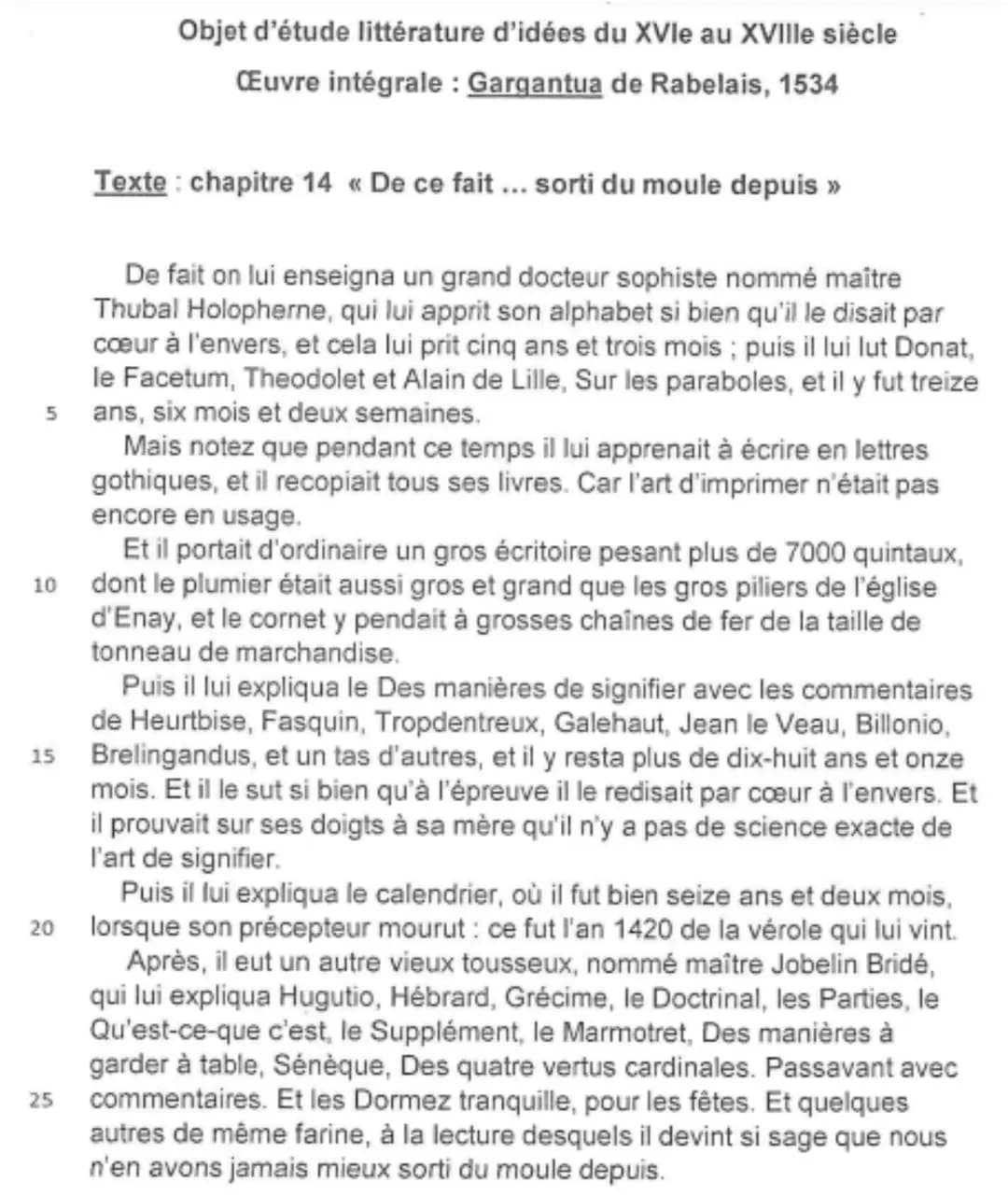 Phrase d'accroche :
Chapitre 14
Œuvre intégrale: Gargantua de Rabelais, 1534
Mouvement humaniste
Contexte :
-
Intro
placer l' au centre de l