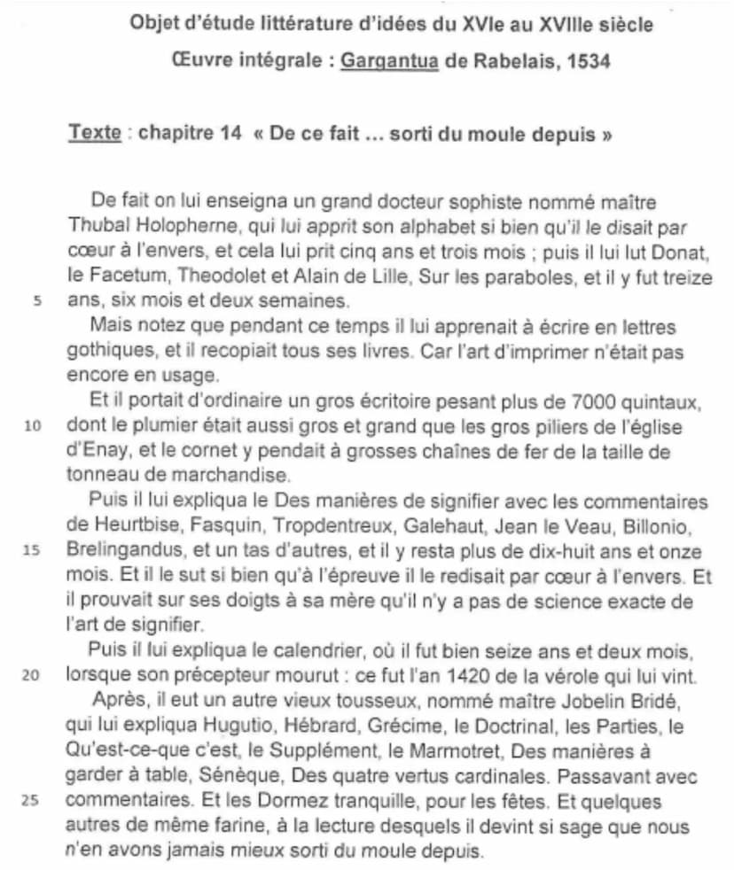 Phrase d'accroche :
Chapitre 14
Œuvre intégrale: Gargantua de Rabelais, 1534
Mouvement humaniste
Contexte :
-
Intro
placer l' au centre de l