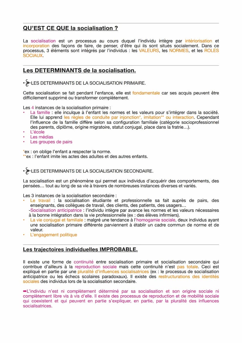 
<p>Qu'est-ce-que la socialisation en sociologie ? La socialisation est un processus au cours duquel l'individu intègre par intériorisation 