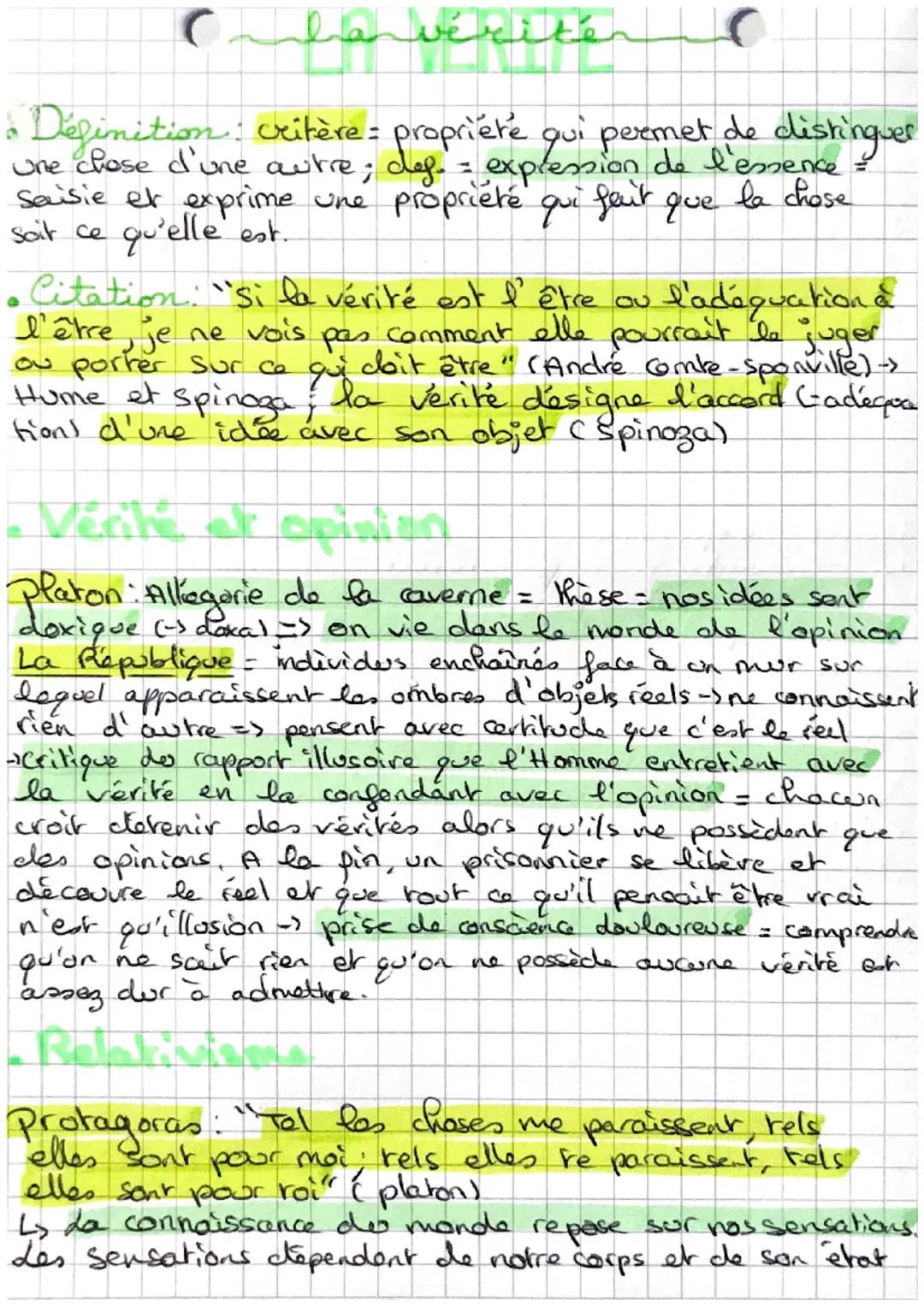 # La vérité

*   Définition: : critère: propriété qui peemet de distinguer
une chose d'une autre; def. = expression de l'essence =
Saisie et