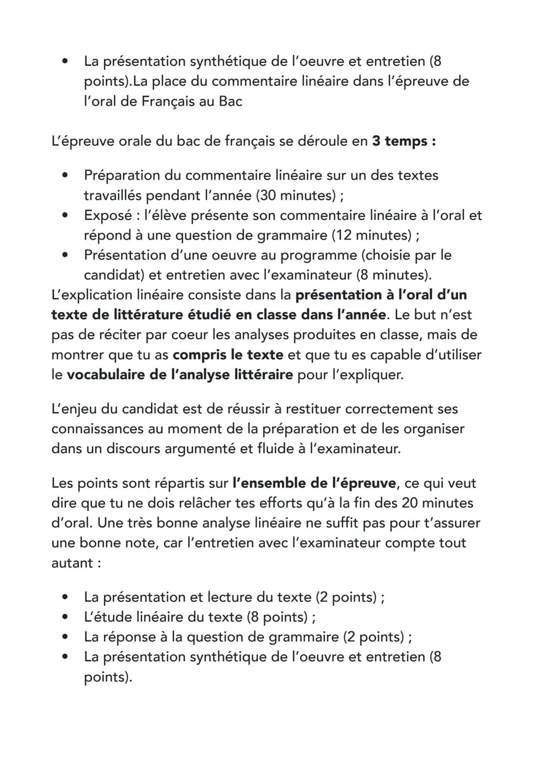 La place de l'analyse linéaire
dans l'épreuve de l'oral de
Français au Bac
L'épreuve orale du bac de français se déroule en 3 temps :
.
•
•
