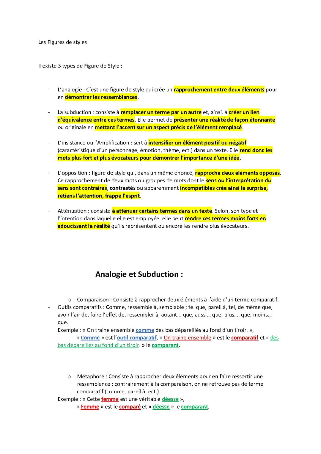 Fiches des Figures de styles I 1ère I BAC de français