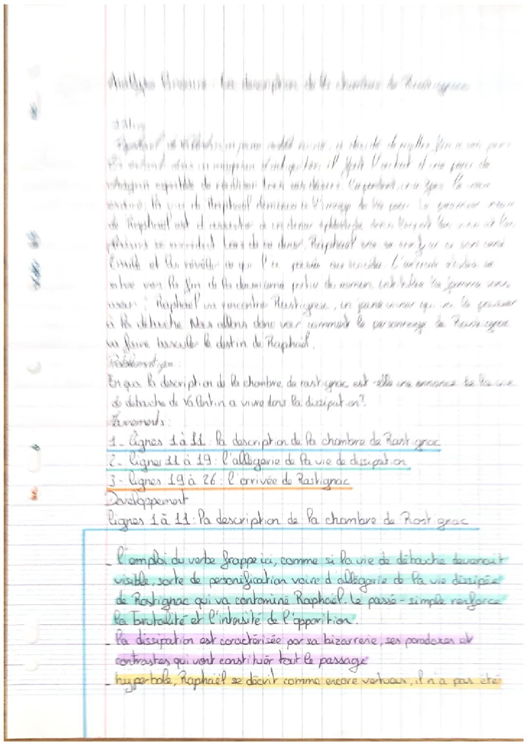 Analyse linéaire: la description de la chambre de rastignac, la peau de chagrin 