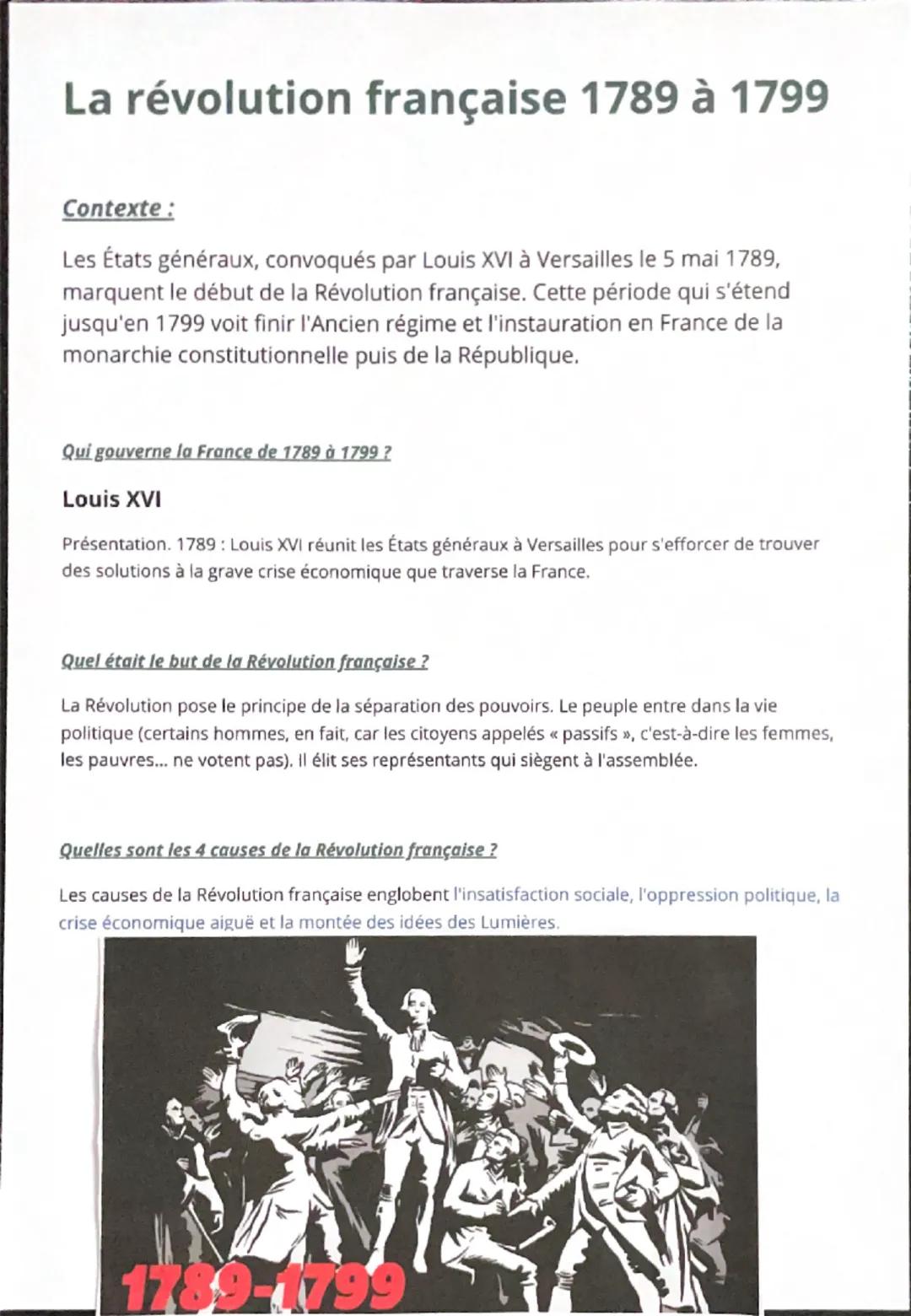 # La révolution française 1789 à 1799

Contexte:

Les États généraux, convoqués par Louis XVI à Versailles le 5 mai 1789,
marquent le début 