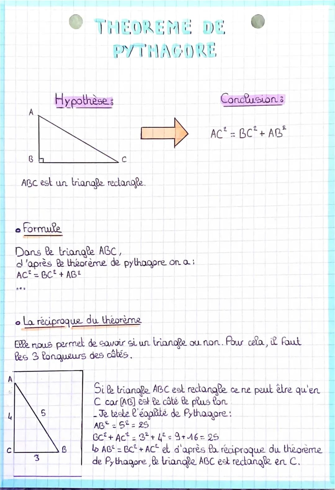 Tout sur le Théorème de Pythagore et sa réciproque - PDF et exercices corrigés pour les 4ème et 3ème