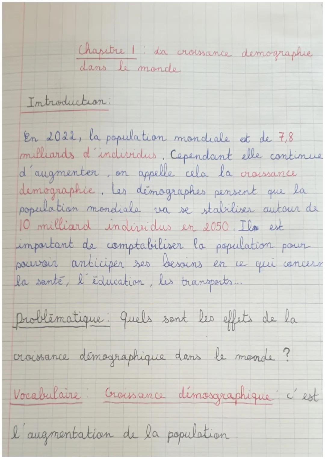 Chapitre I da croissance demographie.
dans le monde.
Introduction:
En 2022, la population mondiale est de 7,8
milliards d' individus. Cepend