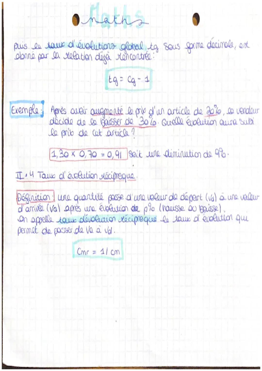 ма
Evelutions et variations:
aths
II.1 principe, calcul d'une valeur d'arrivee
ou de départ.
Théorème: Pour une évolution, quelle qu'elle so