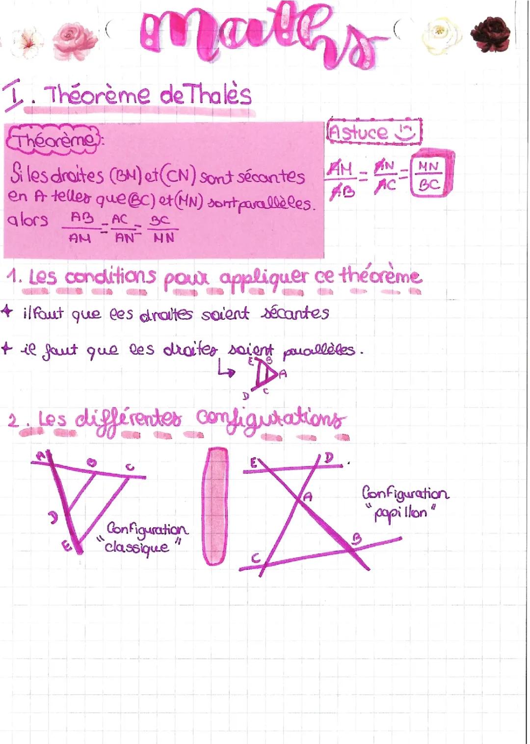 Théorème de Thalès : Formules et Exercices Corrigés pour la 3ème et 4ème