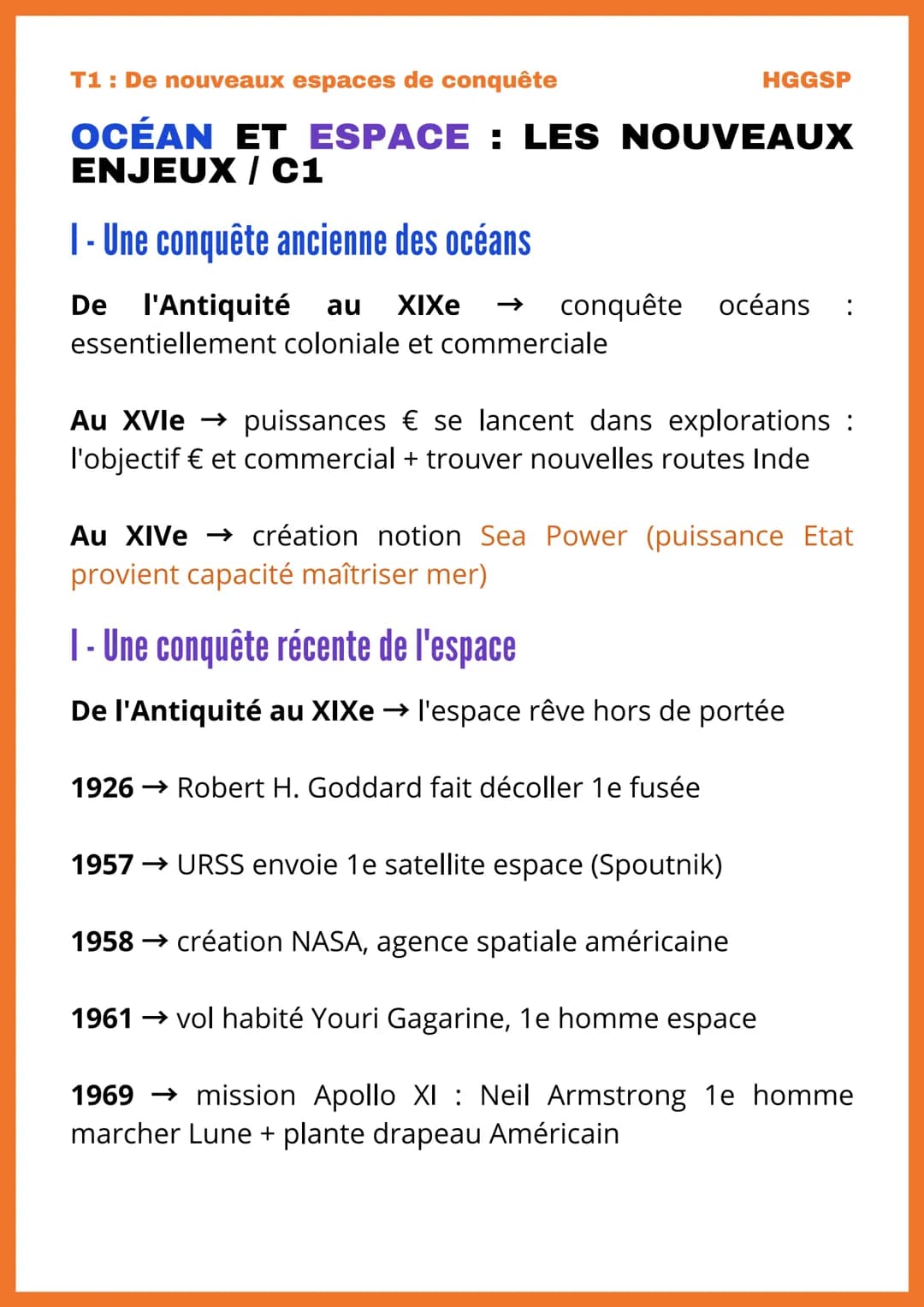 T1: De nouveaux espaces de conquête
OCÉAN ET ESPACE : LES NOUVEAUX
ENJEUX / C1
1 - Une conquête ancienne des océans
De l'Antiquité au XIXe
e