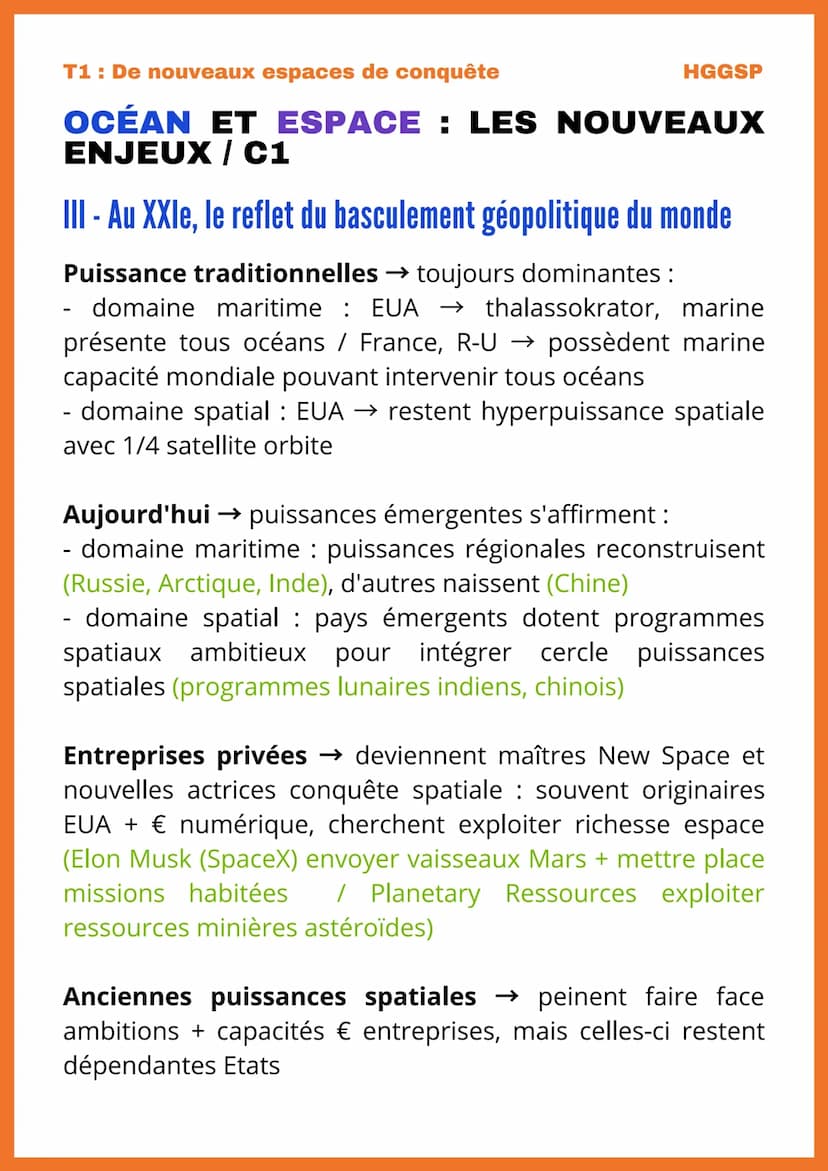 T1: De nouveaux espaces de conquête
OCÉAN ET ESPACE : LES NOUVEAUX
ENJEUX / C1
1 - Une conquête ancienne des océans
De l'Antiquité au XIXe
e