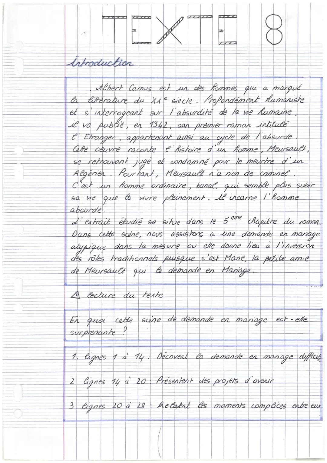 Analyse linéaire « La demande en mariage » Albert Camus, L’ étranger 