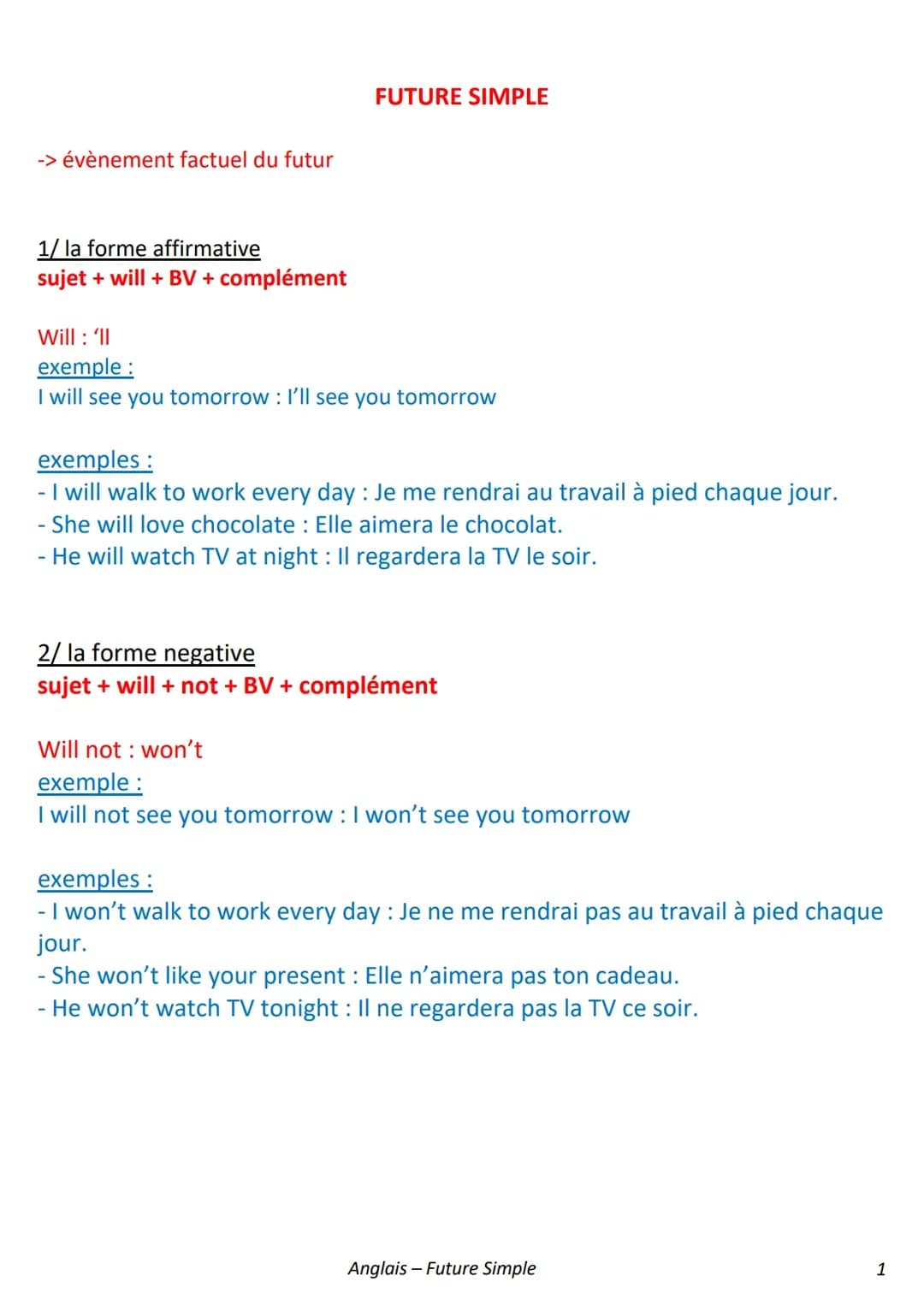 FUTURE SIMPLE - ANGLAIS