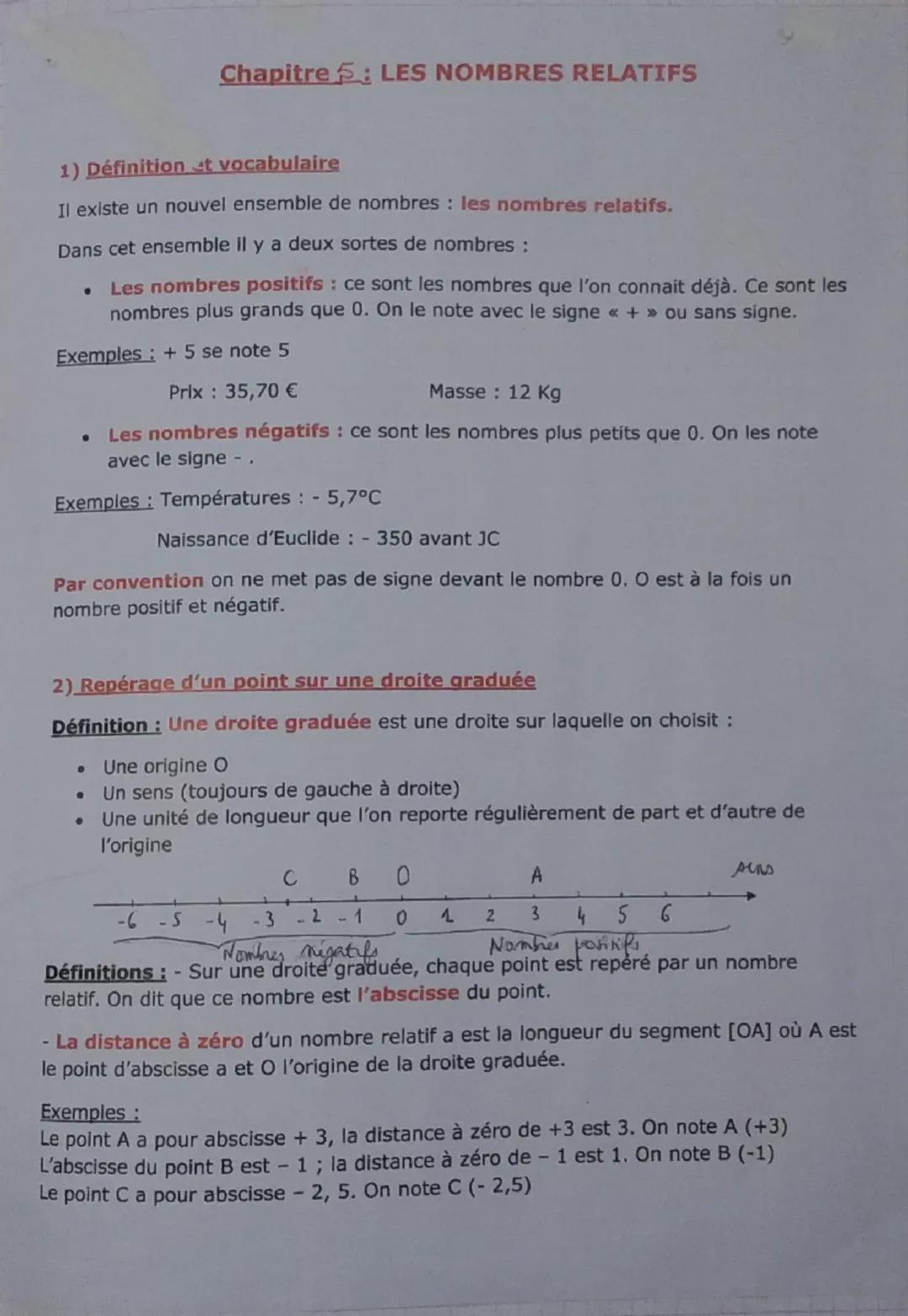 # Chapitre: LES NOMBRES RELATIFS

1) Définition et vocabulaire

Il existe un nouvel ensemble de nombres: les nombres relatifs.

Dans cet ens