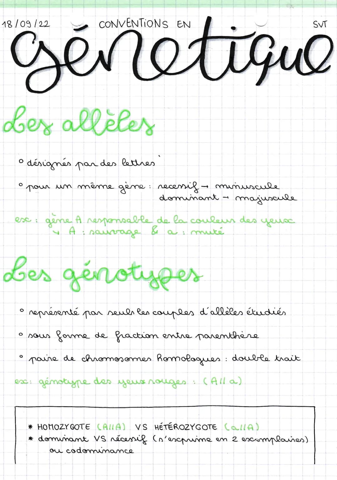 18/09/22
овец alleles
O
désignés par
pour un même gène : recessif - minuscule
dominant
majuscule
exc: gène A responsable de la couleur des y