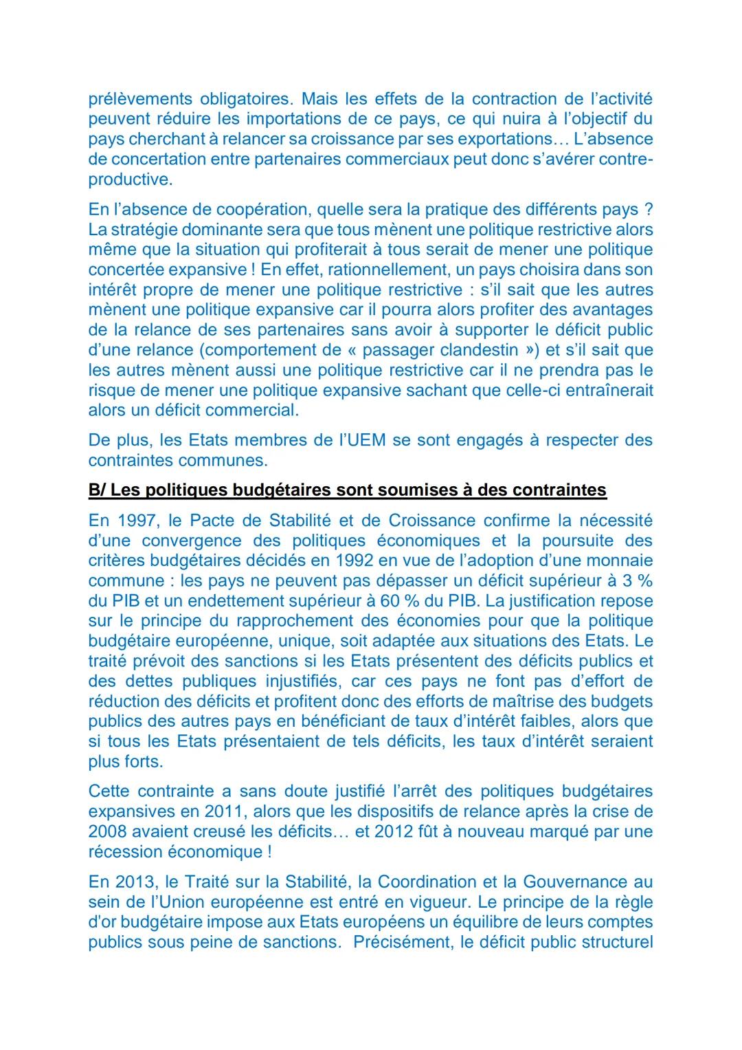 POLITIQUES ECONOMIQUES DANS LE CADRE EUROPEEN
En 2009 est entré en vigueur le traité de Lisbonne qui encadre le
fonctionnement de l'Union Eu