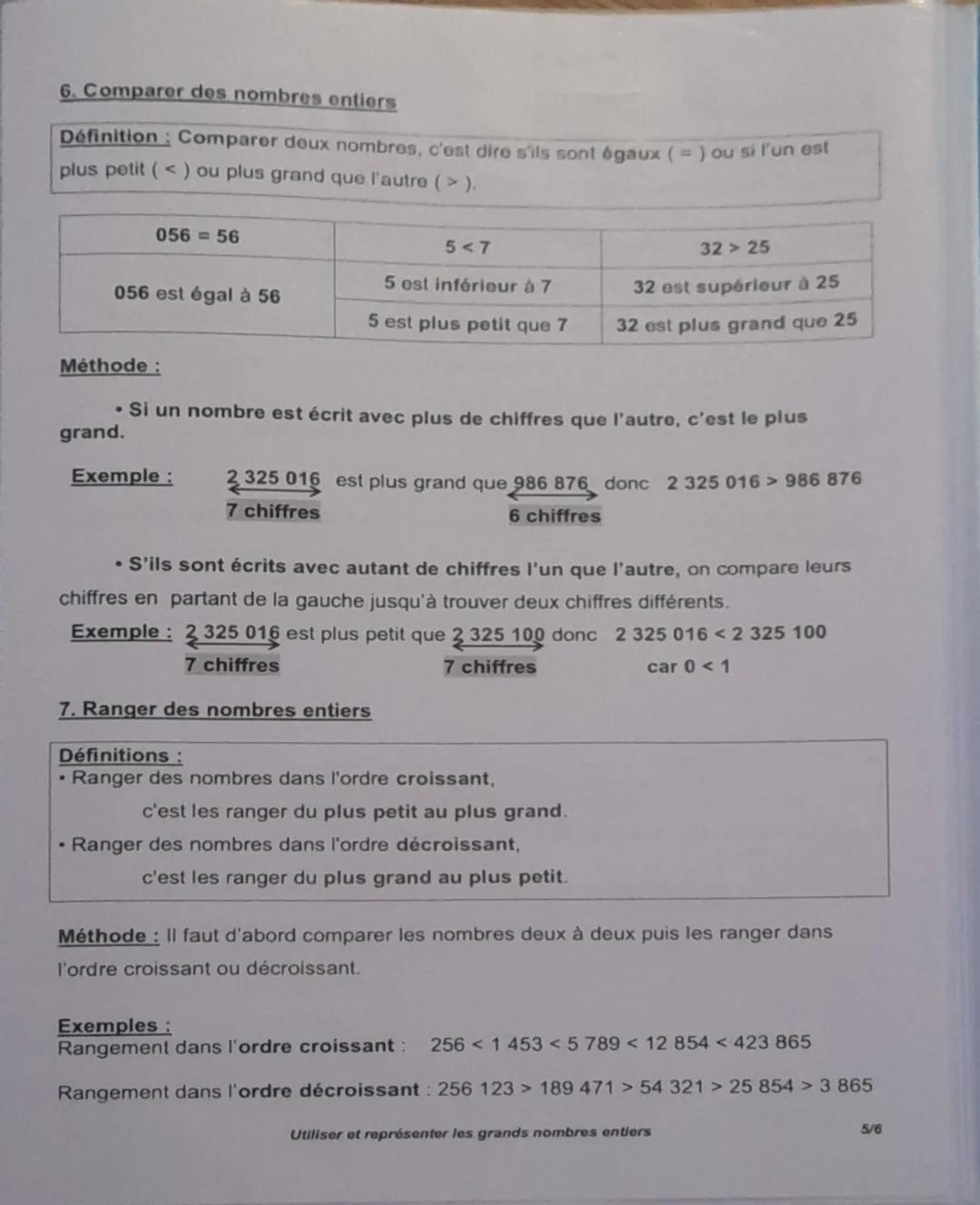 --- OCR Start ---
1. Vocabulaire
THEME: NOMBRES ET CALCULS
Utiliser et représenter les grands nombres entiers
Séquence 1 : LES NOMBRES ENTIE