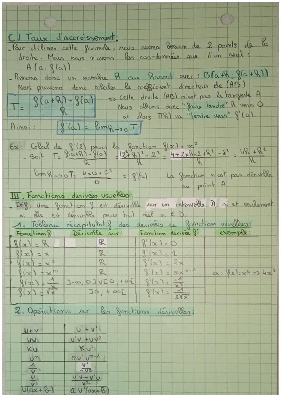 MATH~ Nombre derive et tangente 1
I. Nembre dérivé
le nombre dérivé permet de mesures la pente des carles: le nombre
dérivé d'une fonction p