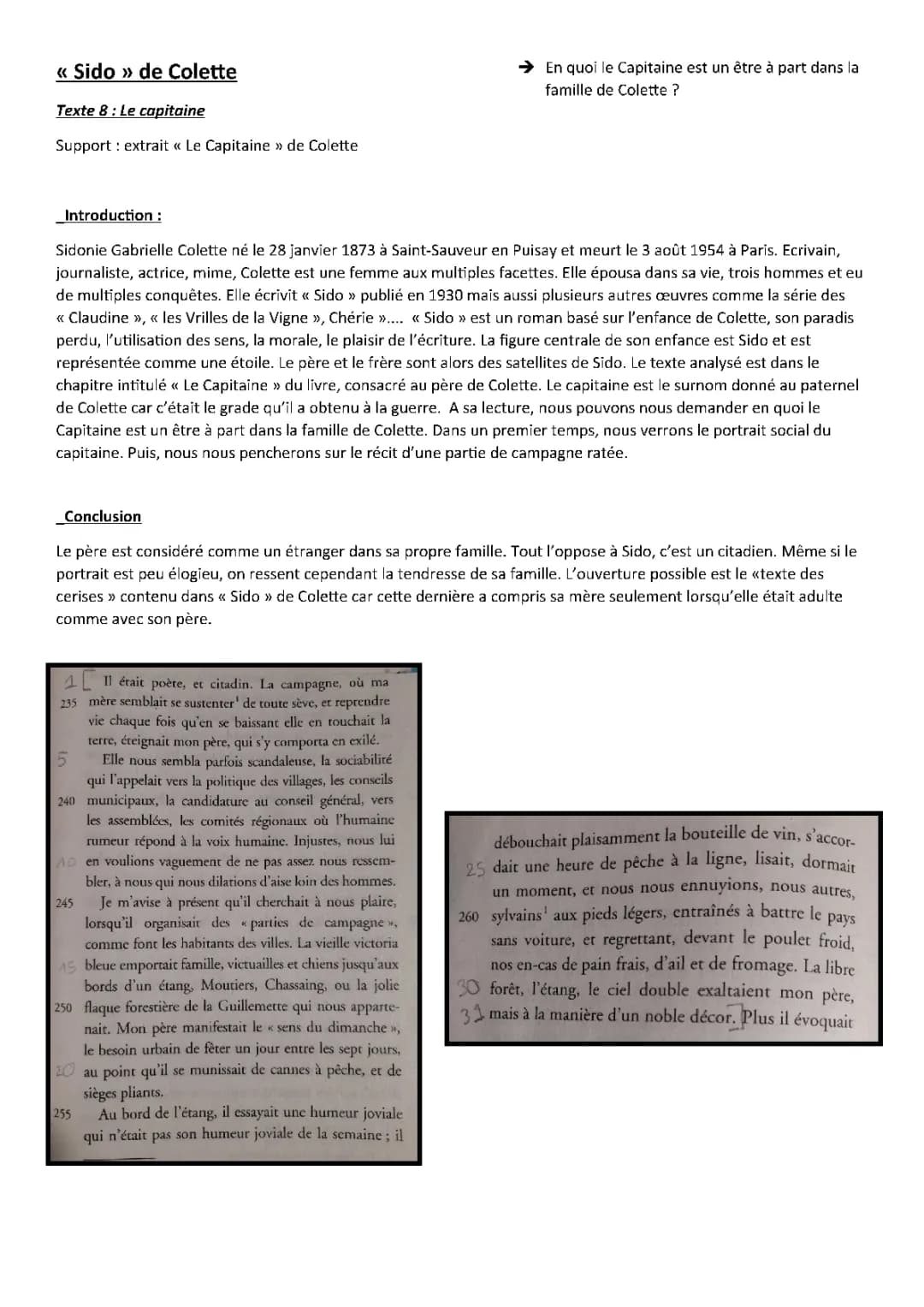 Analyse Linéaire Le Capitaine Sido (Colette) - Chapitre 2