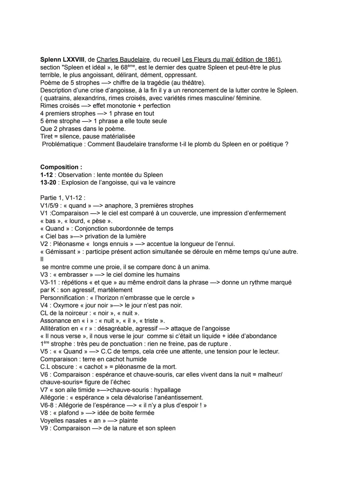 
<p>Le poème "Spleen LXXVIII" de Charles Baudelaire fait partie du recueil "Les Fleurs du mal" (édition de 1861) dans la section "Spleen et 