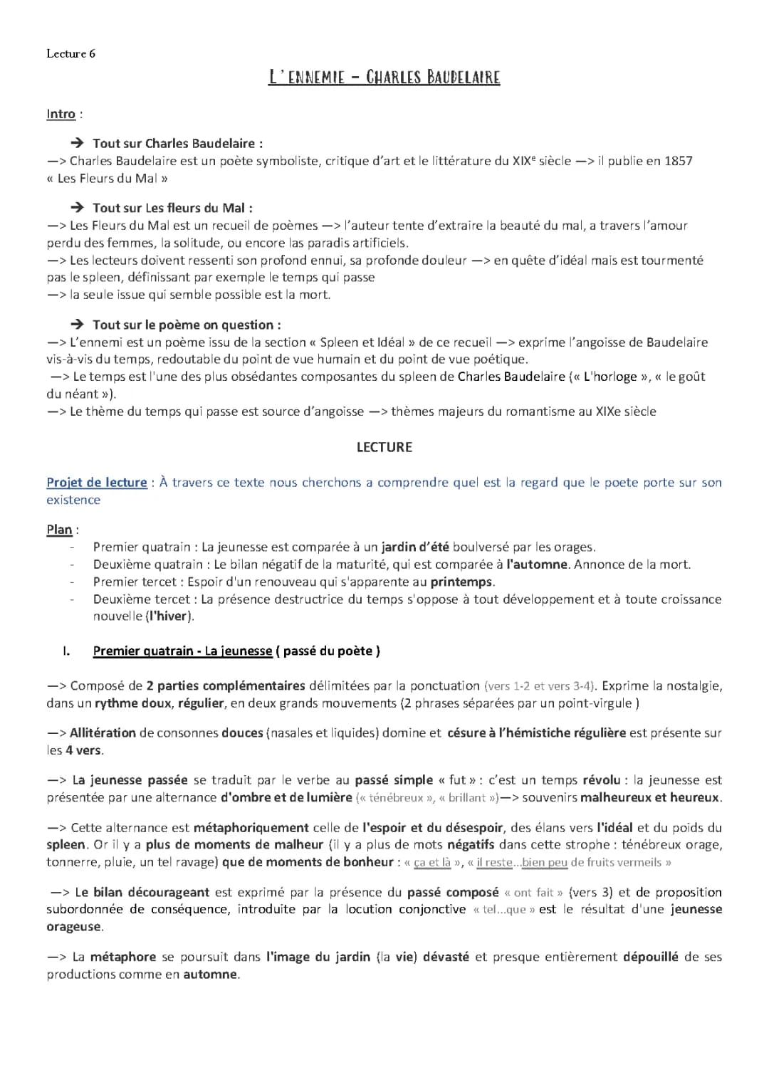 L'ennemi de Baudelaire - Analyse linéaire et résumé pour le bac