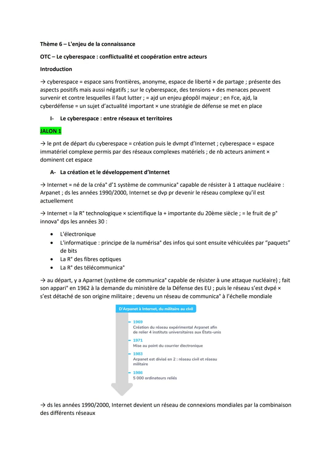 Thème 6 - L'enjeu de la connaissance
OTC - Le cyberespace : conflictualité et coopération entre acteurs
Introduction
→ cyberespace = espace 