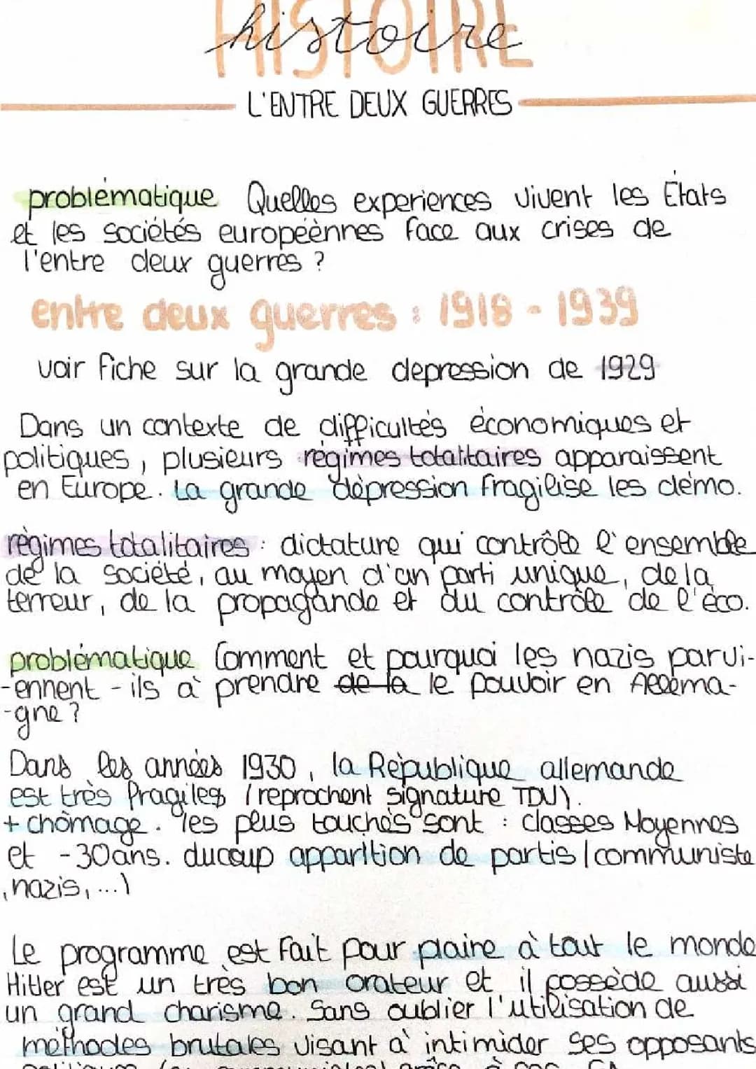 Histoire : L’entre deux guerre 1918-1939