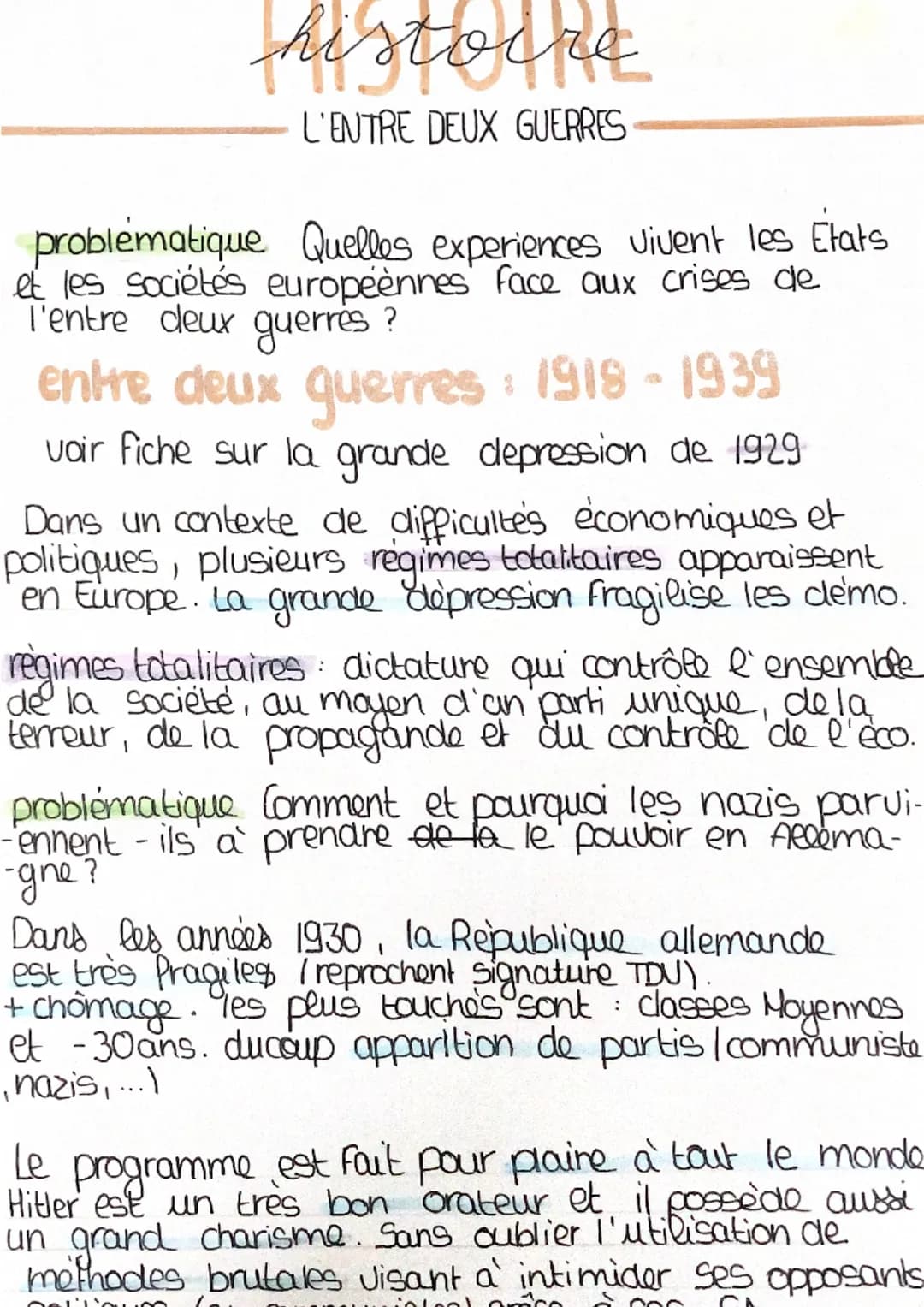 histoche
L'ENTRE DEUX GUERRES
problematique Quelles experiences vivent les Etats
et les sociétés européennes face aux crises de
T'entre deux