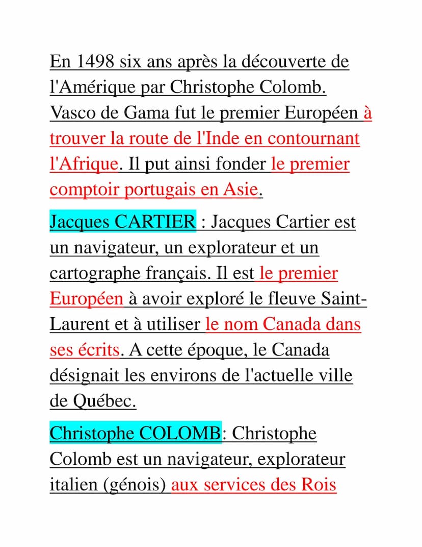 Histoire
@anna.lee
Les quatre grands explorateurs :
(Date de naissance et de mort)
Vasco de Gama : 1469 - 1524
· Jacques Cartier : 1491 - 15