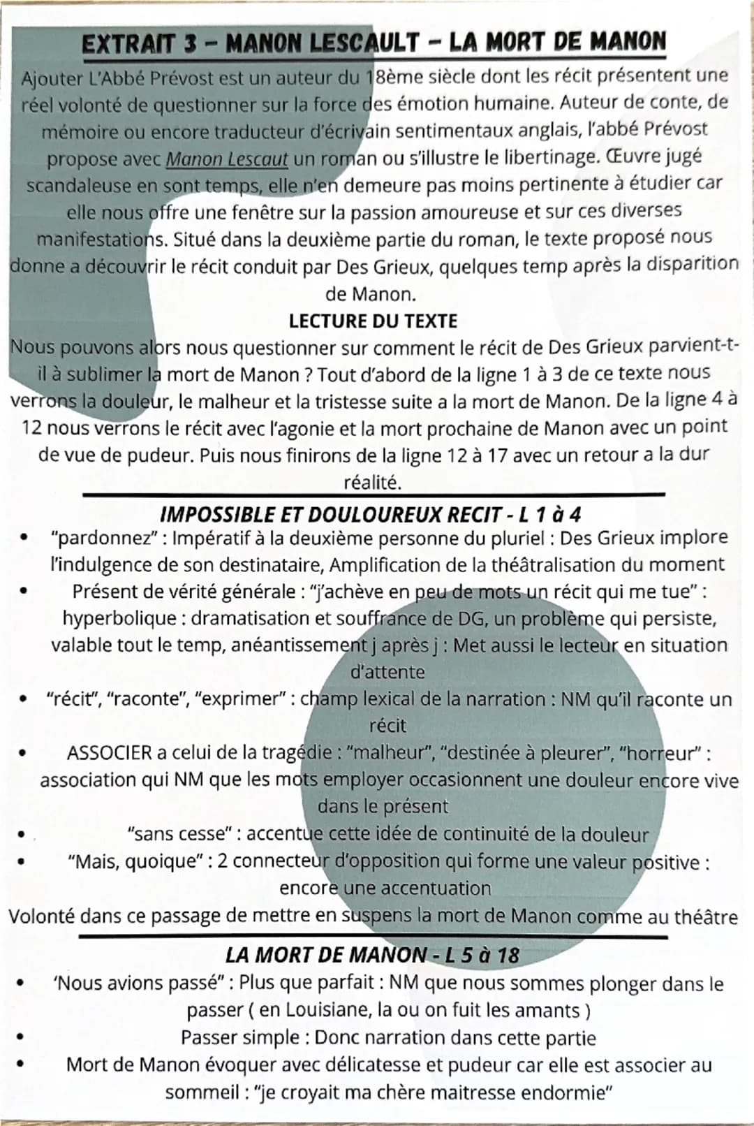 EXTRAIT 3-MANON LESCAULT - LA MORT DE MANON
Ajouter L'Abbé Prévost est un auteur du 18ème siècle dont les récit présentent une
réel volonté 