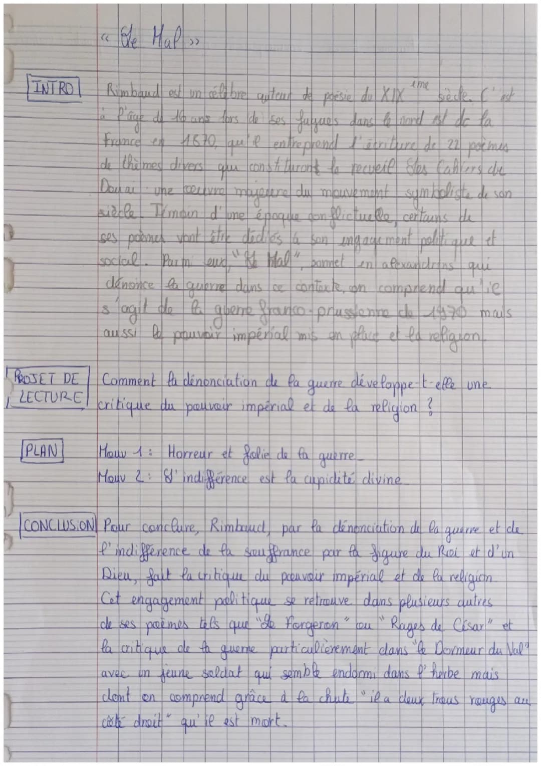 Analyse linéaire "Le Mal" Arthur Rimbaud
