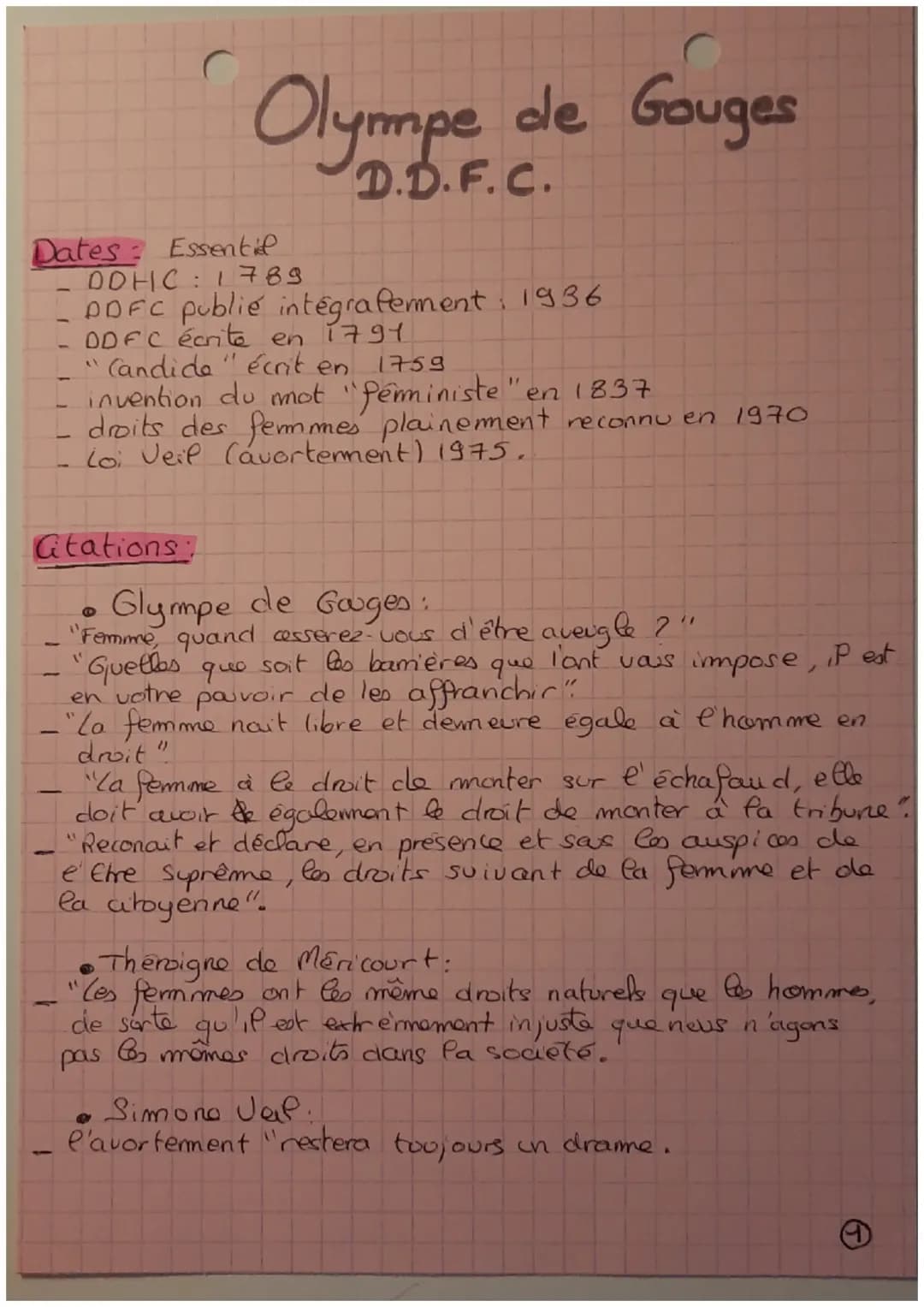 Olympe de Gauges
D.D.F.C.
Dates Essentiel
DOHC : 1789
DDFC publie intégraferment: 1936
DDFC écrite en 1791
Candide " écrit en 1759
invention
