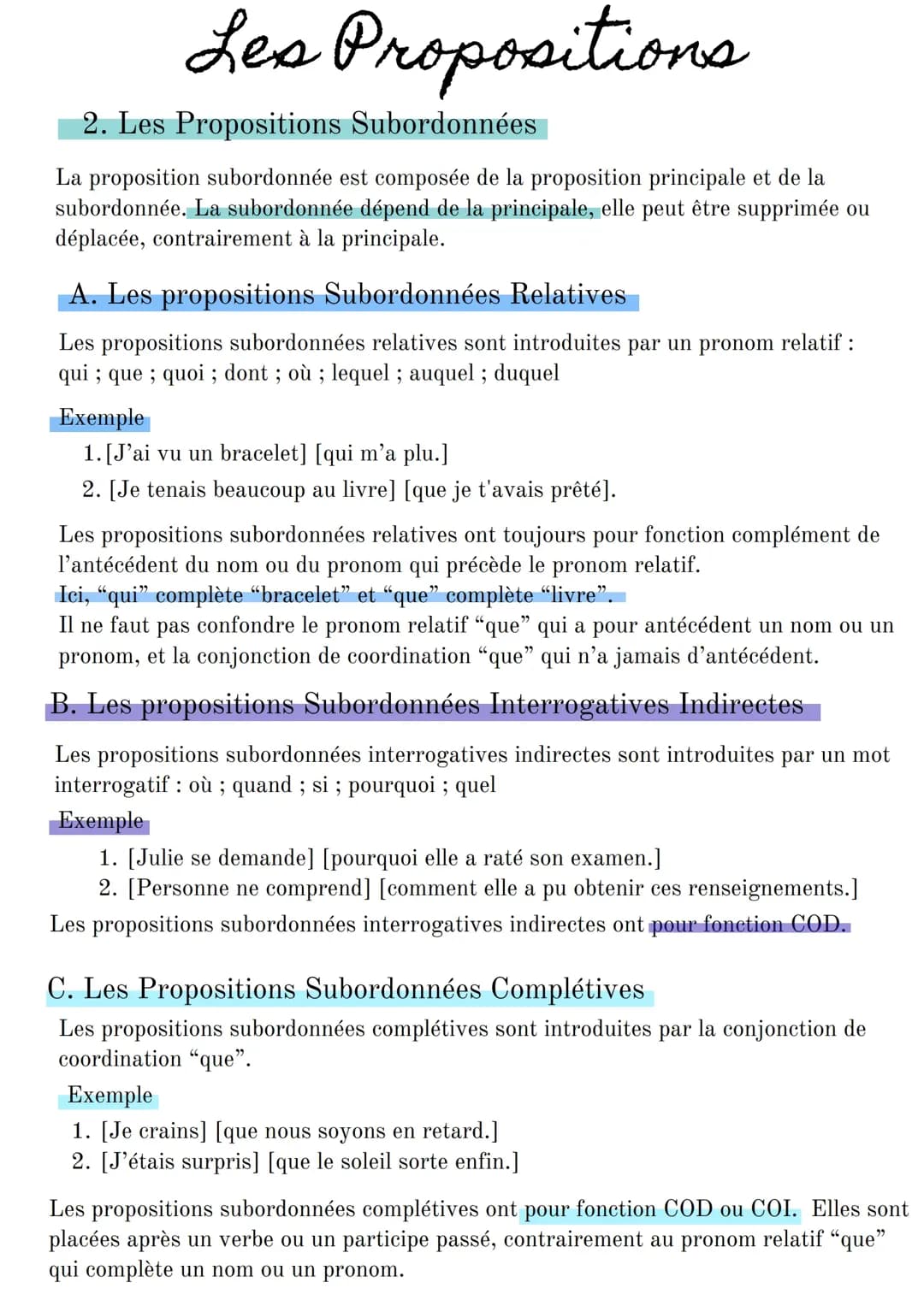 Les Propositions Subordonnées