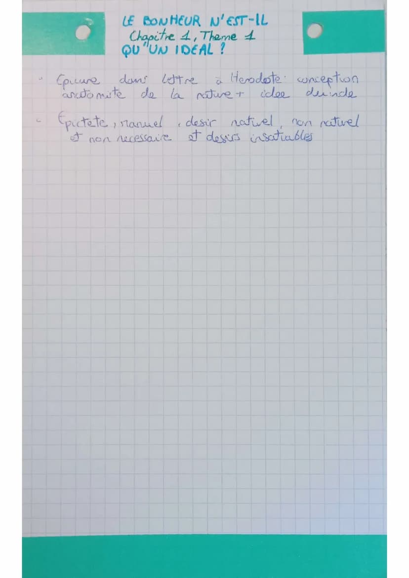 LE BONHEUR N'EST-IL
Chapitre 4, Theme 1
QU'UN IDEAL?
Bonheur: etat de satisfaction total, qui dure dans le
temps, et qui vient d'un jugement