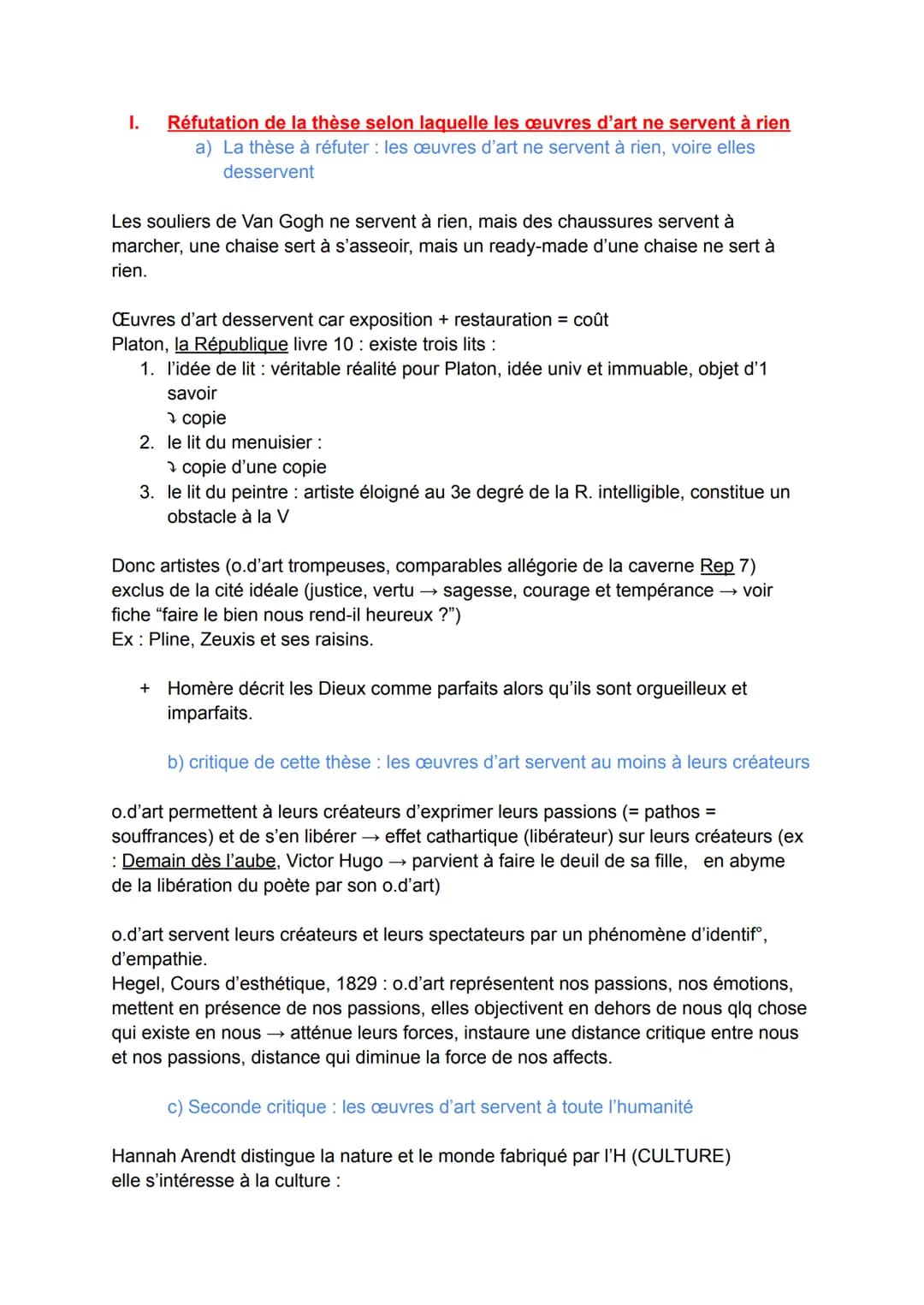 Histoire du concept d'art :
"Beaux-Arts" prod° artistiques
→ "Arts et Métiers" = prodᵒ artisanales
→
Chap 3: À quoi bon les œuvres d'art ?
L