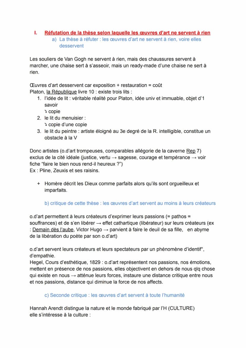 Histoire du concept d'art :
"Beaux-Arts" prod° artistiques
→ "Arts et Métiers" = prodᵒ artisanales
→
Chap 3: À quoi bon les œuvres d'art ?
L