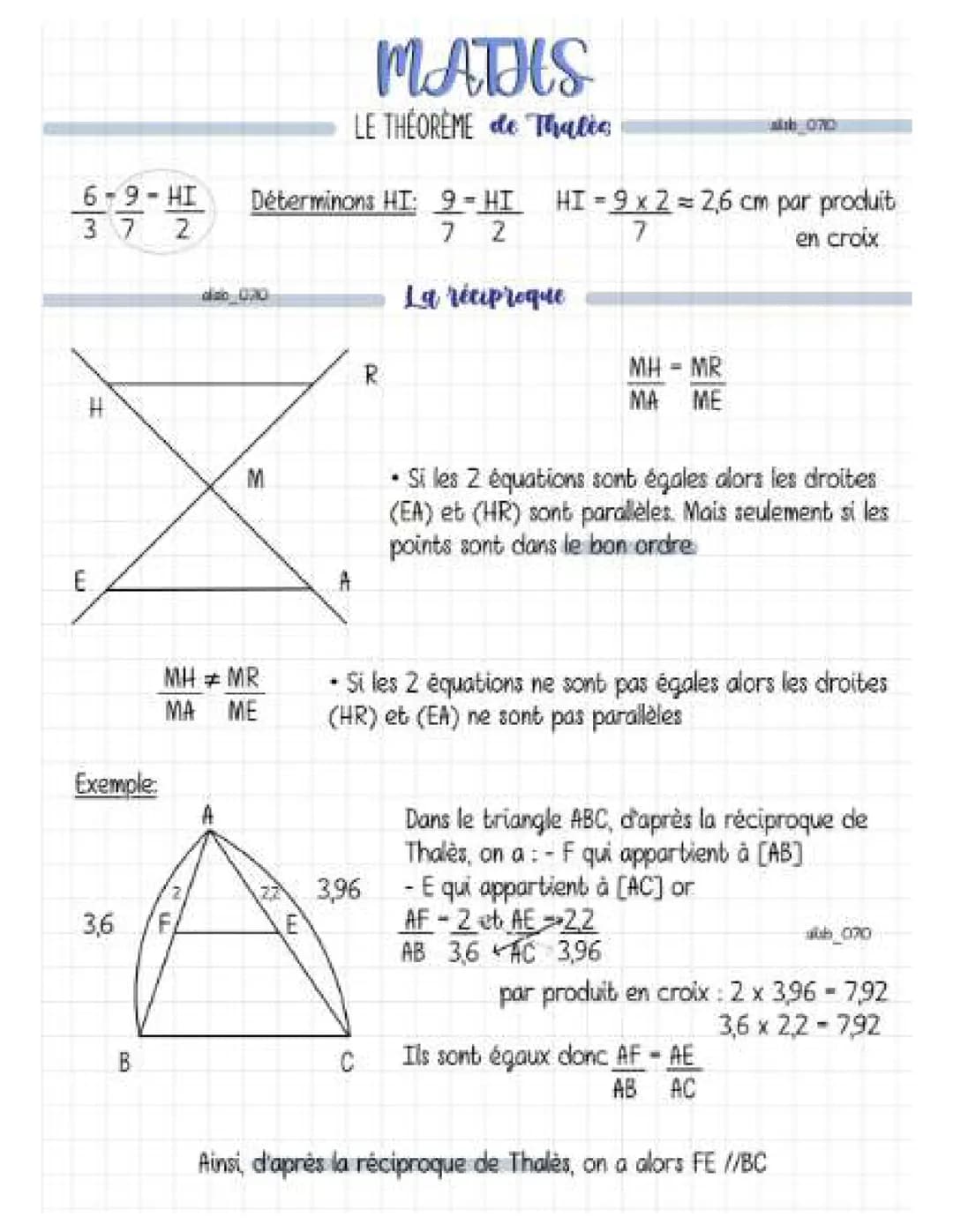 Fiche de maths : TOUT SE QUI A SAVOIR - Thalès - SPECIAL BREVET