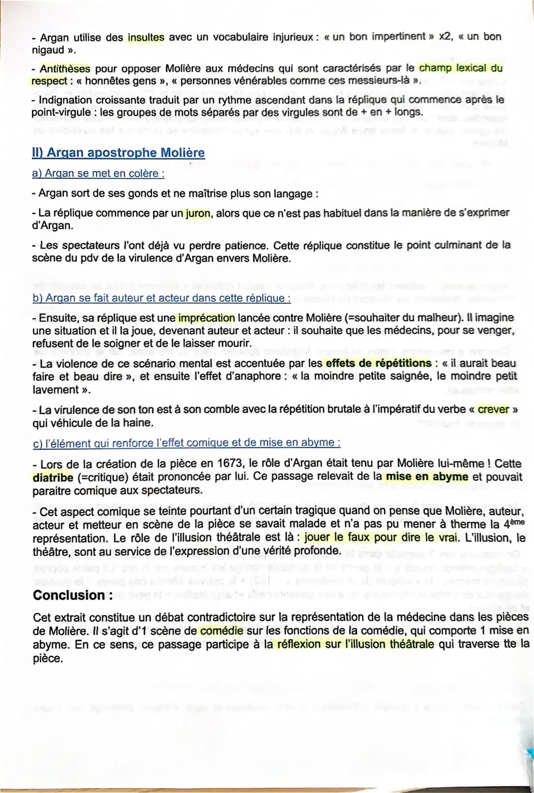 Texte 4: Molière, le malade imaginaire, 1673, III, 3
Introduction :
Créée en 1673 par Molière, LMI = comédie-ballet sur le thème de la médec