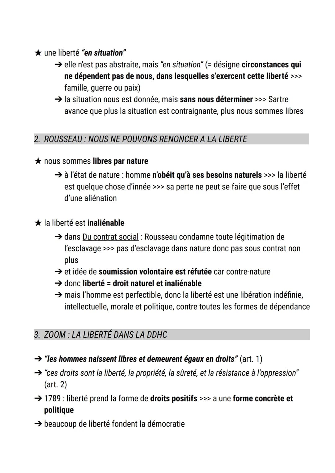 La liberté
définition liberté :
1. mouvement sans contrainte ni obstacle (sens courant)
2. obéissance à la loi qu'on se donne (= autonomie) 