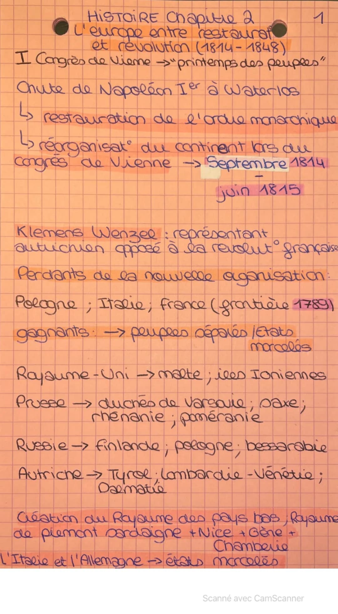HISTOIRE Chapitre 2
L'europe entre restaurat
et révolution (1814-1848)
I Congrès de vieme →>"printemps des peuples"
Chute de Napoléon Ier a 