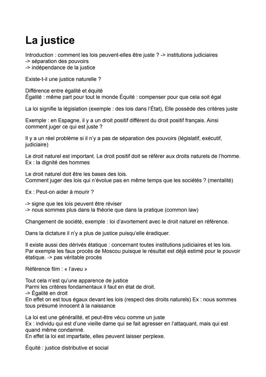 La justice
Introduction : comment les lois peuvent-elles être juste ? -> institutions judiciaires
-> séparation des pouvoirs
-> indépendance
