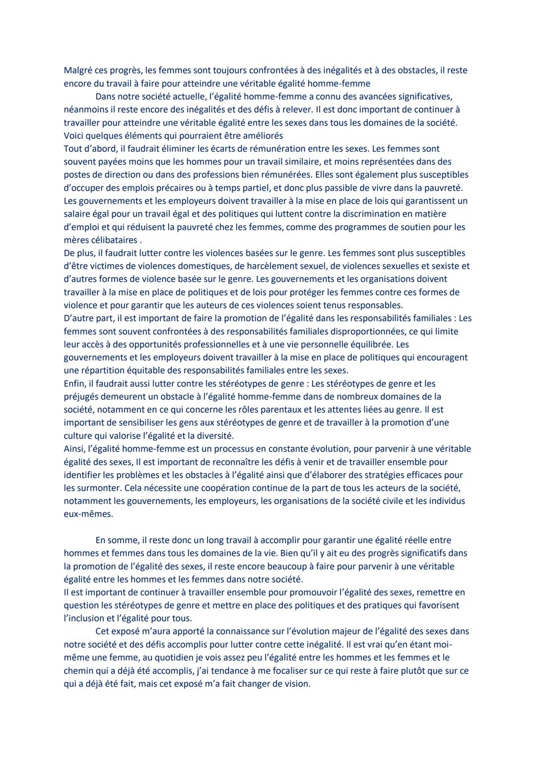 Exposé 3: Peut-on dire que l'égalité homme-femme c'est imposé dans notre société ?

Dans la société, l'inégalité entre les hommes et les fem